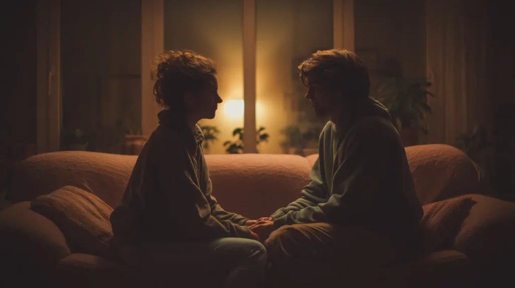 Pareja conectando desde la calma en un espacio íntimo, sin distracciones ni prisa emocional.